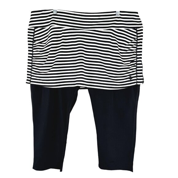 Coolibar Shorebreak Skirted Swim Capris Pants 2XL Black White Stripe NWT PT-2588 - Picture 1 of 12